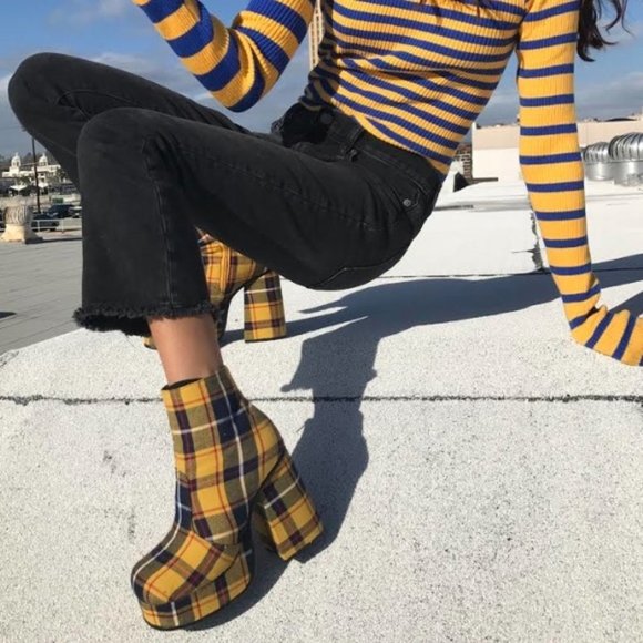 yellow plaid platform boots